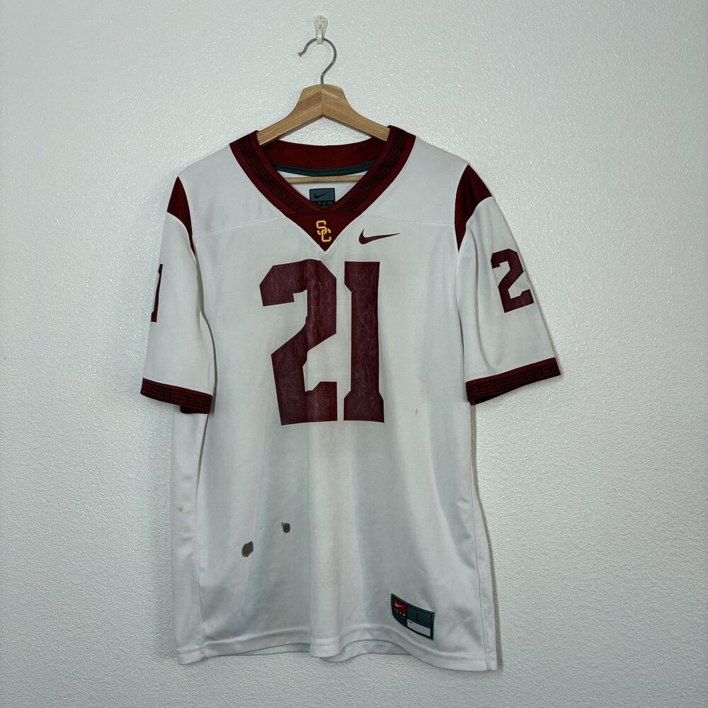 USC Trojans Jersey Mens Large White NCAA Football Nike Dri-FIT Number 21